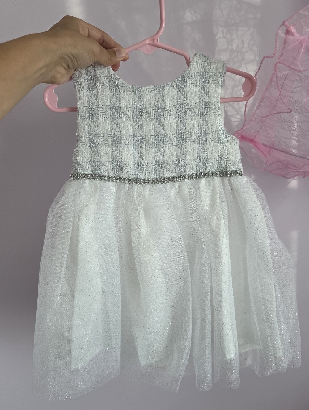 Blueberi Boulevard Toddler White & Silver Textured Dress (2T)